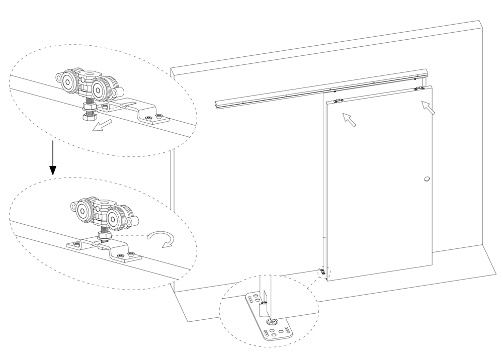 Schema de montage d'une porte coulissante en applique